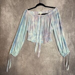 Surf Gypsy Tie Dye Fairy Off Shoulder Crochet Sleeve Instert Women's Crop Size S